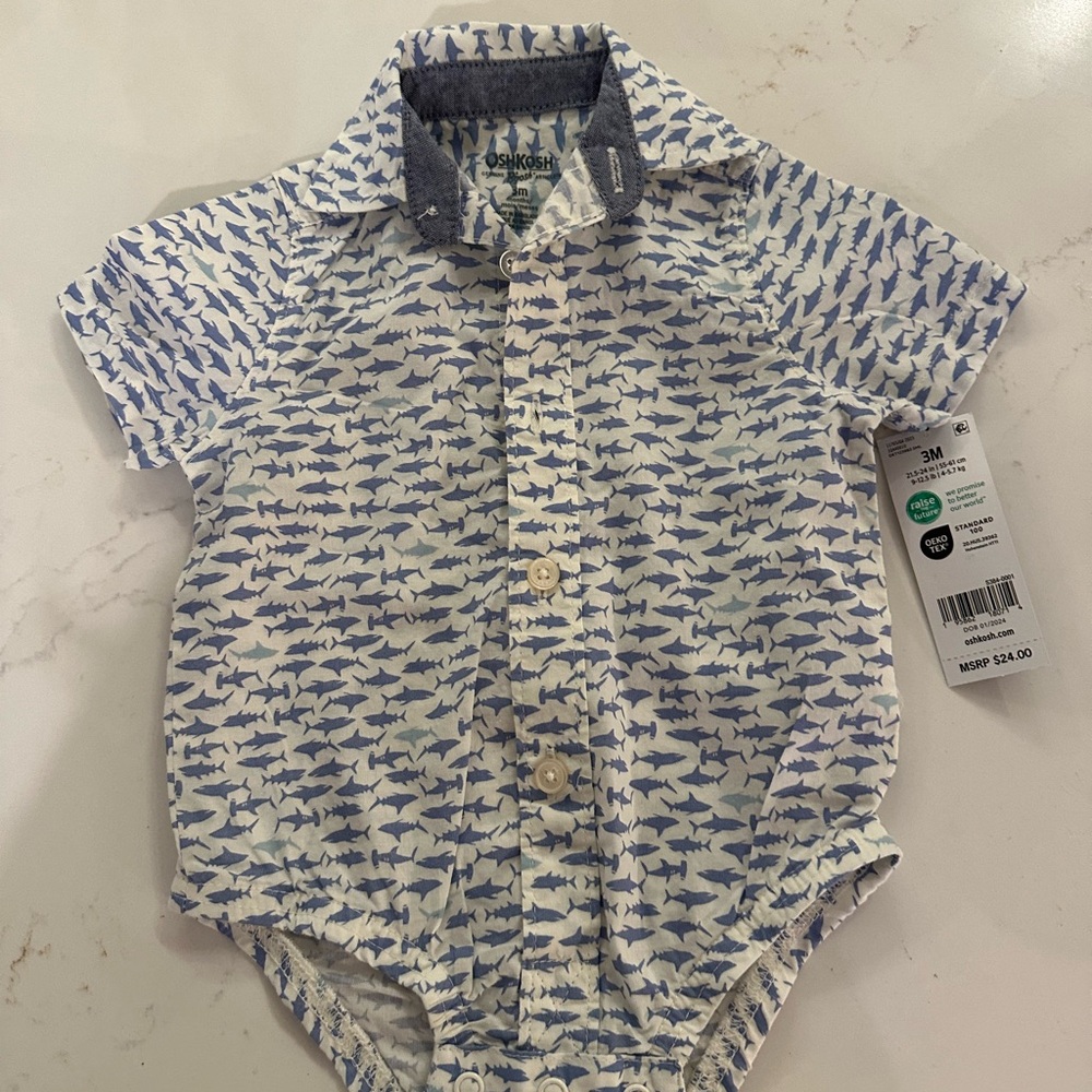 OshKosh B'gosh Blue Shark Print Baby Shirt NWT